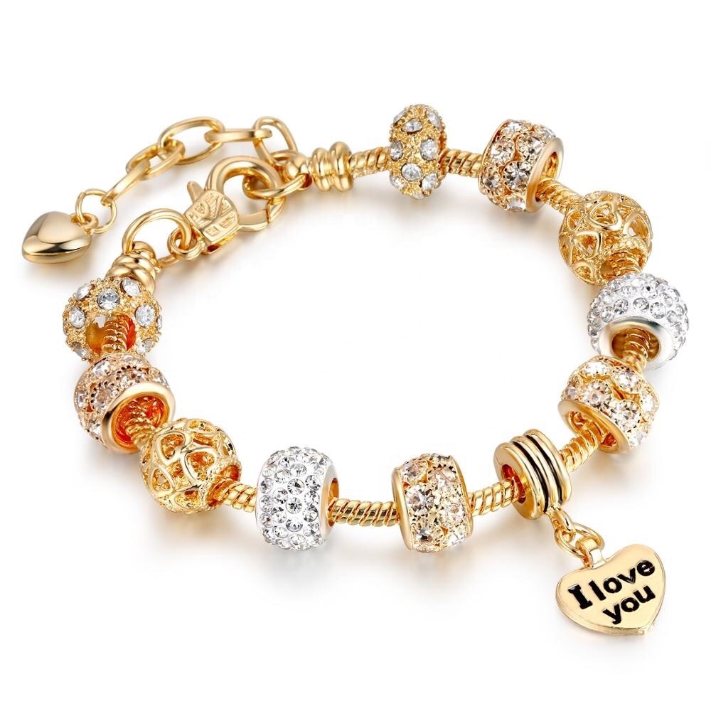 I Love You with All My Heart Gold Bead Bracelet